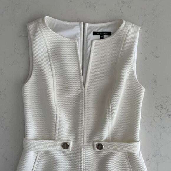 Judith & Charles Sleeveless Boat Nk Split V Fit & Flare Lined Dress White Sz 10 - Picture 5 of 16